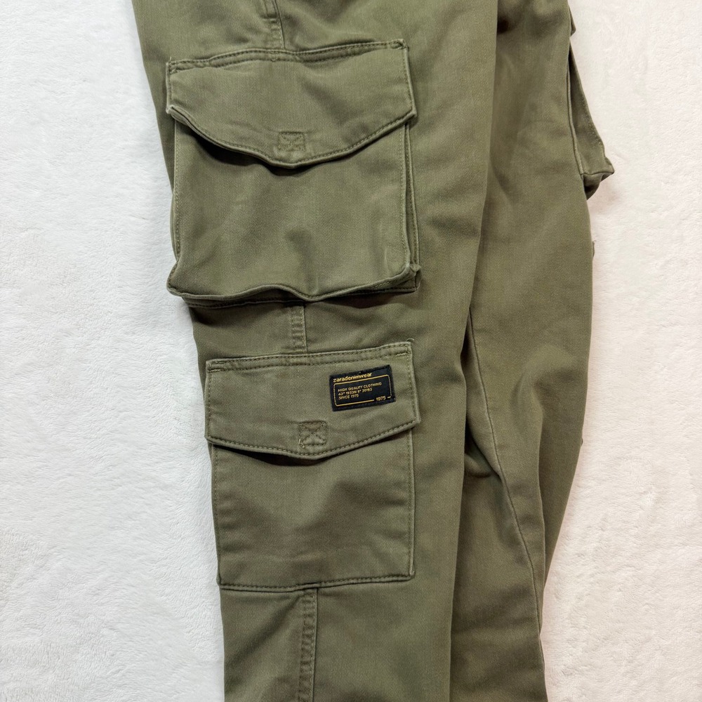 ZARA Cargo Joggers Mens S Olive Green Good Utility Twill Drawstring Pants - Picture 6 of 12